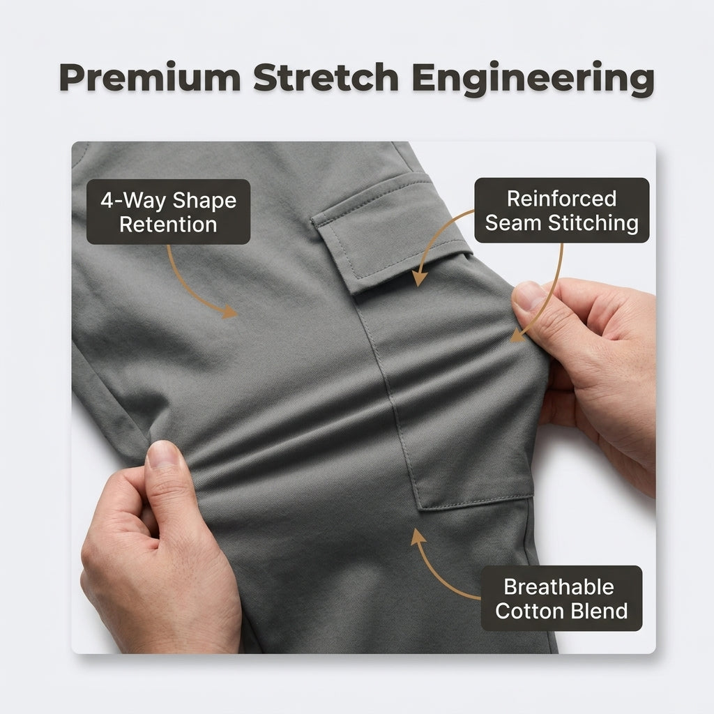 Stretch Cargo Jeans with Six Pockets and Reinforced Stitching, Slim Fit