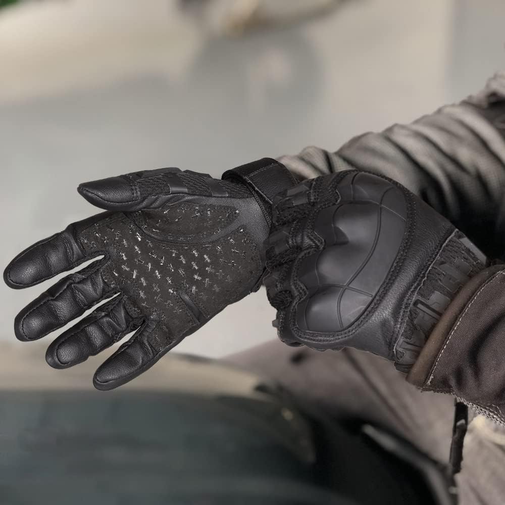 Touchscreen Tactical Gloves with Rubber Knuckle Inserts and Adjustable Wrist Strap