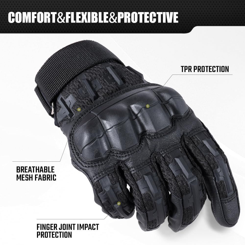 Touchscreen Tactical Gloves with Rubber Knuckle Inserts and Adjustable Wrist Strap