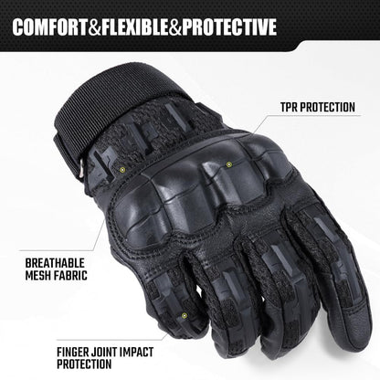 Touchscreen Tactical Gloves with Rubber Knuckle Inserts and Adjustable Wrist Strap