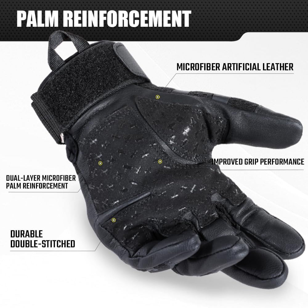 Touchscreen Tactical Gloves with Rubber Knuckle Inserts and Adjustable Wrist Strap