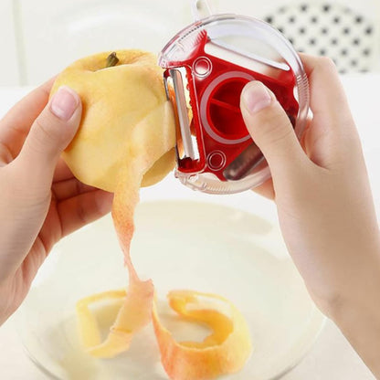 Three in One Vegetable Peeler for Peeling, Shredding and Slicing with a Blade Cover and Finger Guard