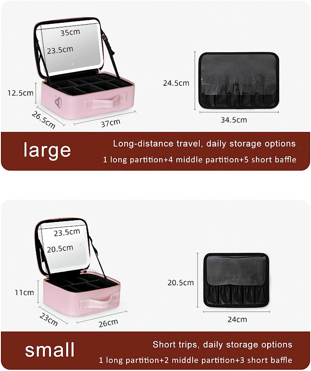 Makeup Organizer Case with Adjustable LED Mirror and Three Lighting Modes