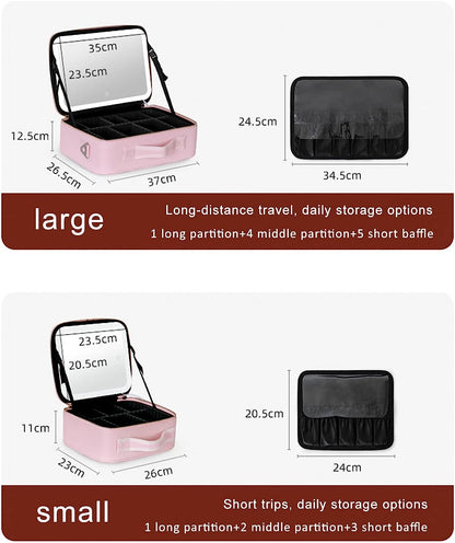 Makeup Organizer Case with Adjustable LED Mirror and Three Lighting Modes