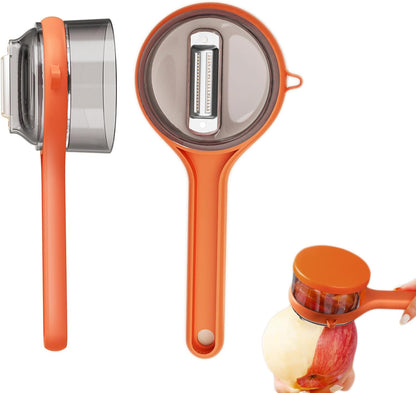Dual Blade Apple Peeler with Two Interchangeable Heads, a Potato Eye Remover and a Peel Storage Box
