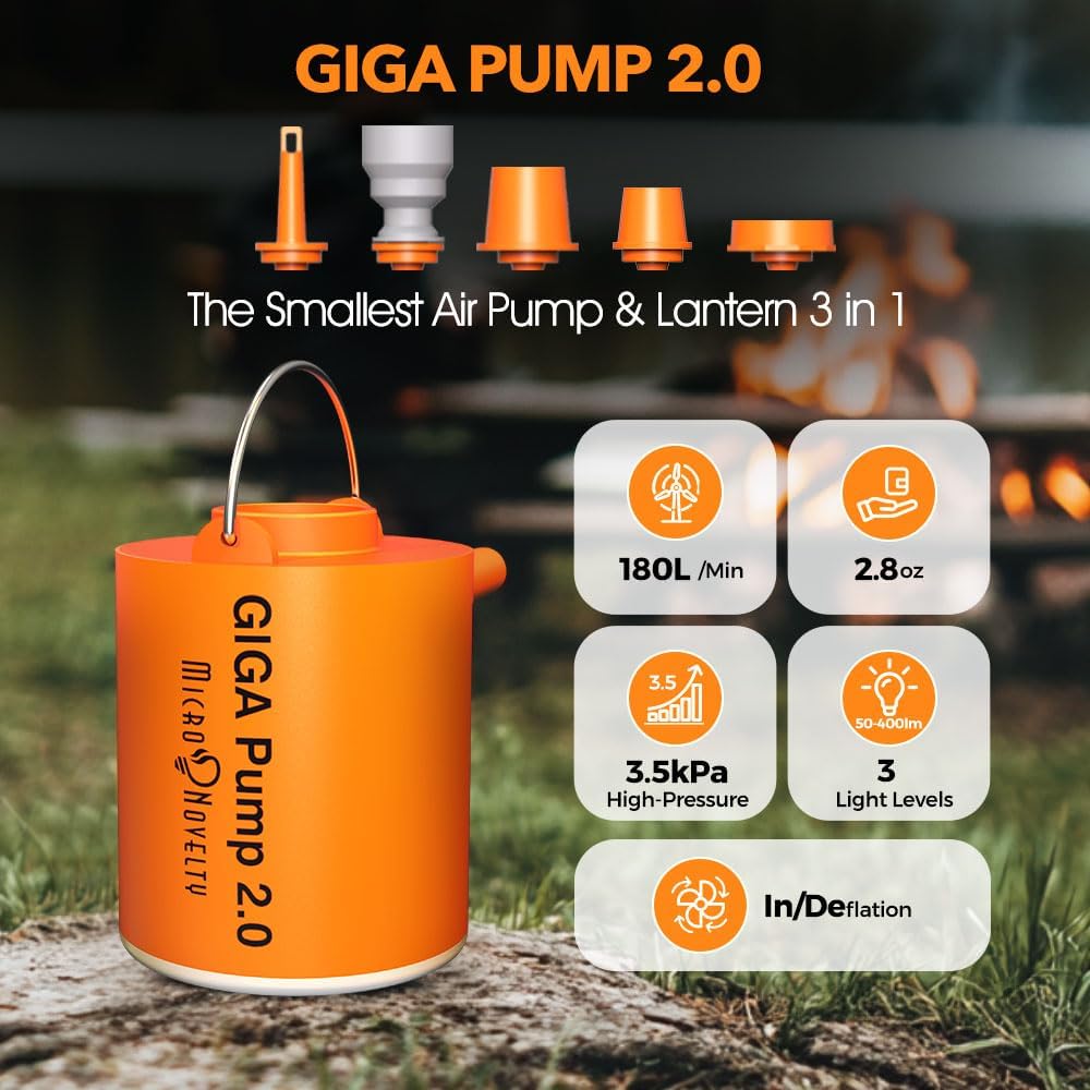 Portable Air Pump with Dual Inflation and Vacuum Mode, Built-in LED Light