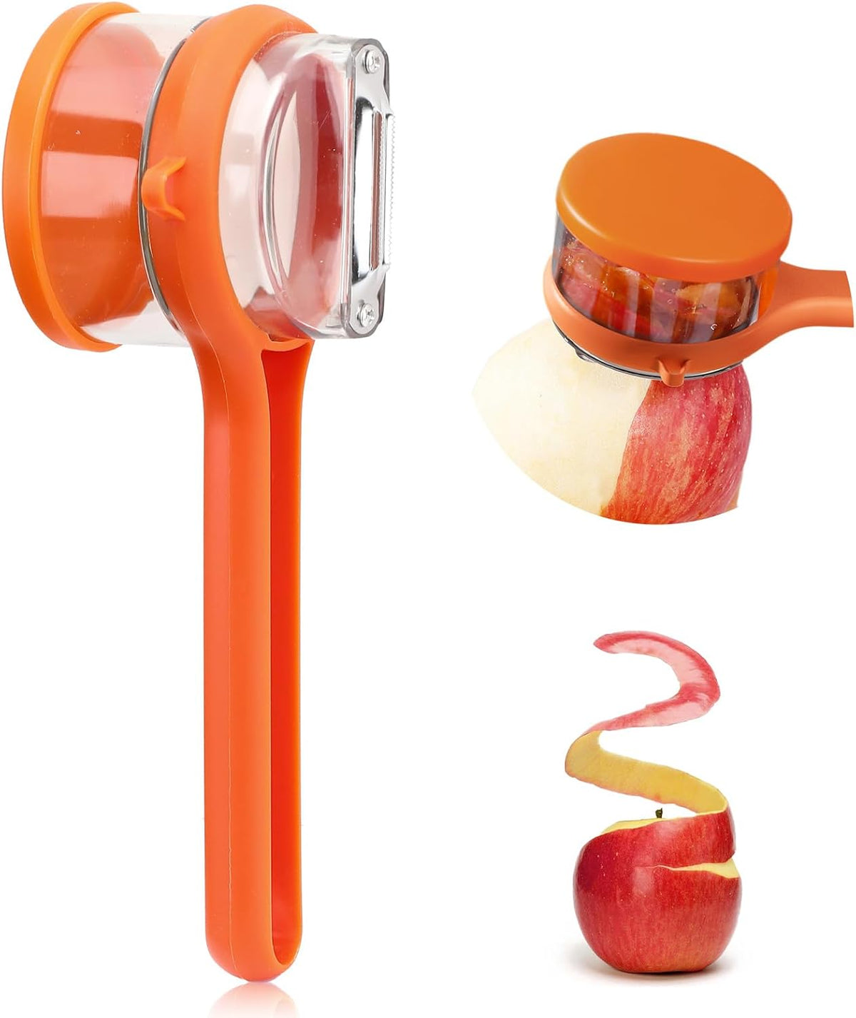 Dual Blade Apple Peeler with Two Interchangeable Heads, a Potato Eye Remover and a Peel Storage Box