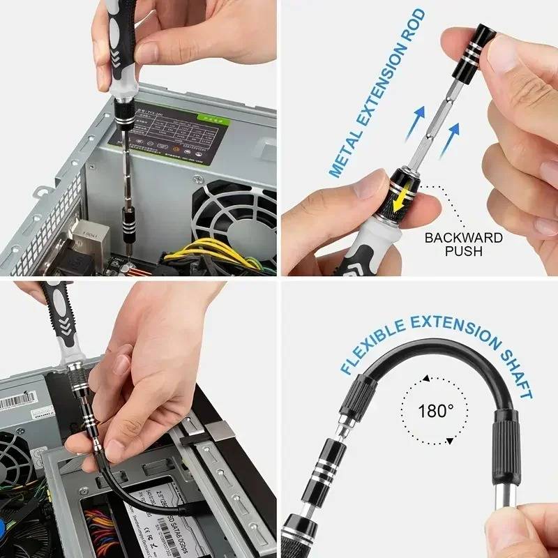 115 Piece Bit Screwdriver Set with 98 Chromium Vanadium Bits, Flexible Shaft and Magnetizer for Electronics