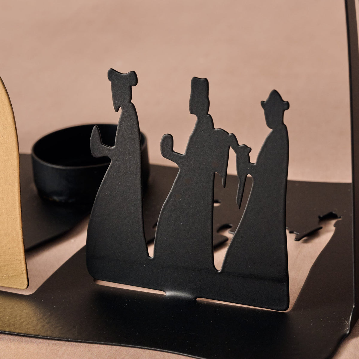 Silhouette Nativity Creche Cut From One Piece of Iron with Candle Cup and Golden Star