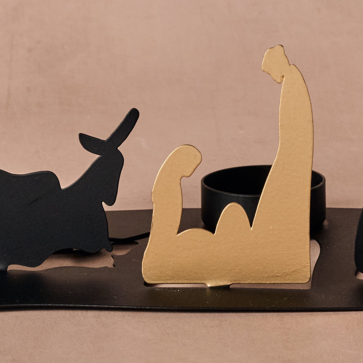 Silhouette Nativity Creche Cut From One Piece of Iron with Candle Cup and Golden Star