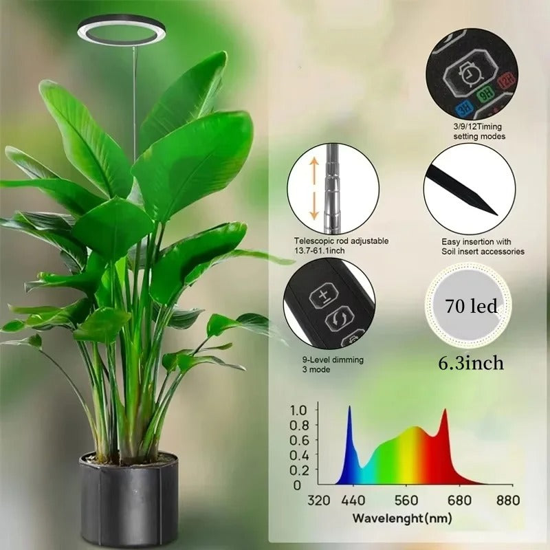 Ring Grow Light with Adjustable Telescoping Stand and Timer