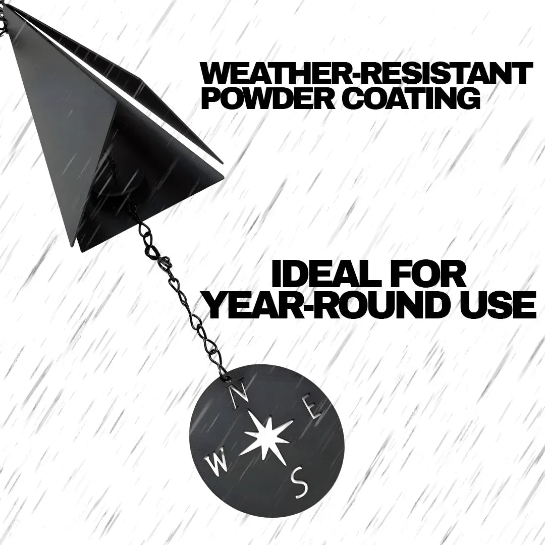 Triangular Steel Wind Bell with Three Tones, Compass Windcatcher, and Jack Chain