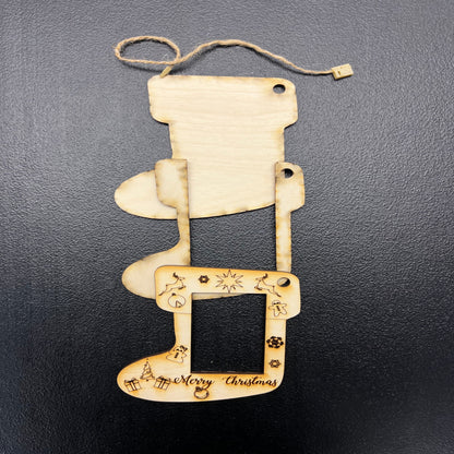 Wood Stocking Ornament Kit That Holds a Photo, Sold Unfinished for Painting or Painted and Assembled
