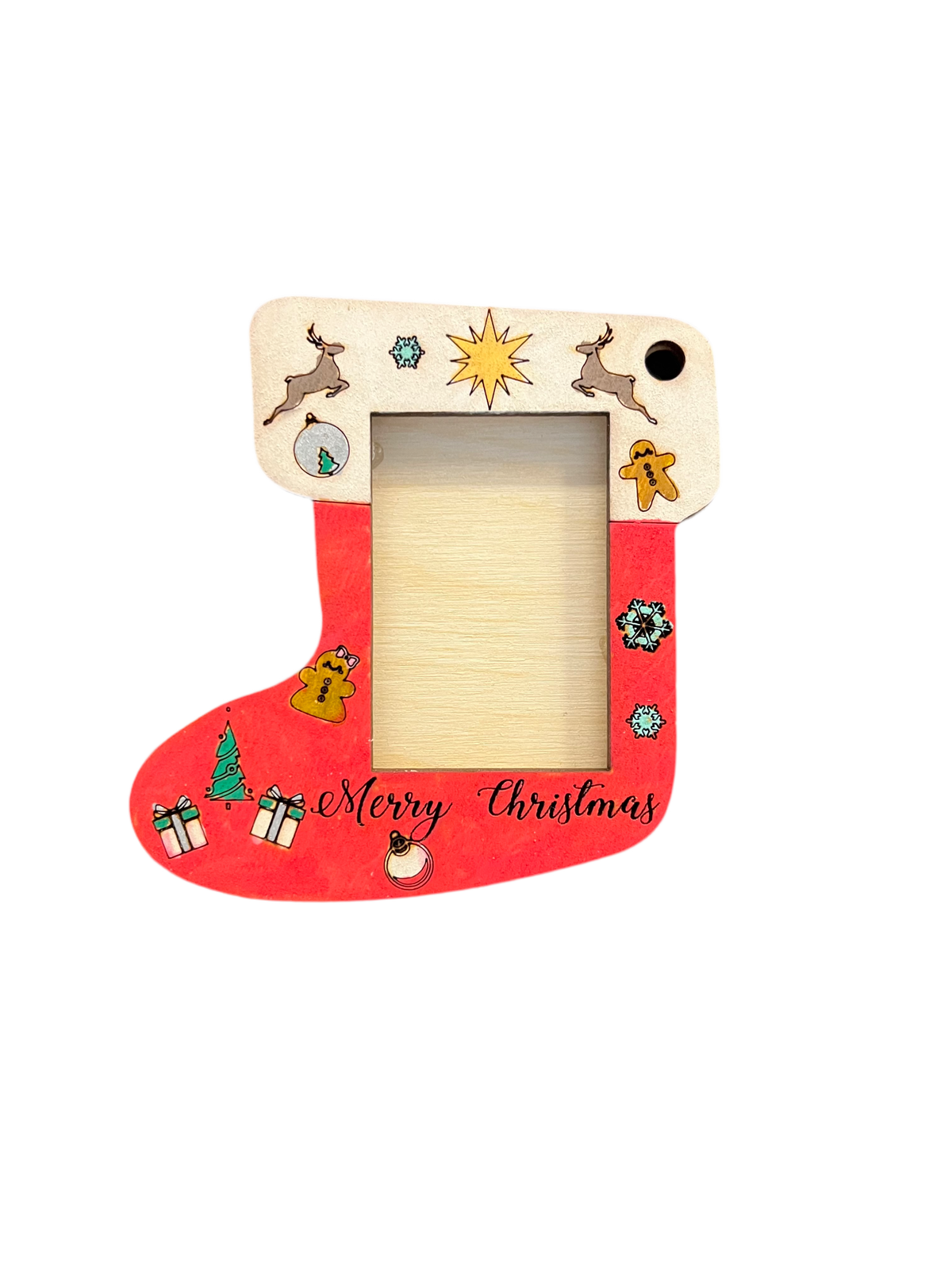 Wood Stocking Ornament Kit That Holds a Photo, Sold Unfinished for Painting or Painted and Assembled