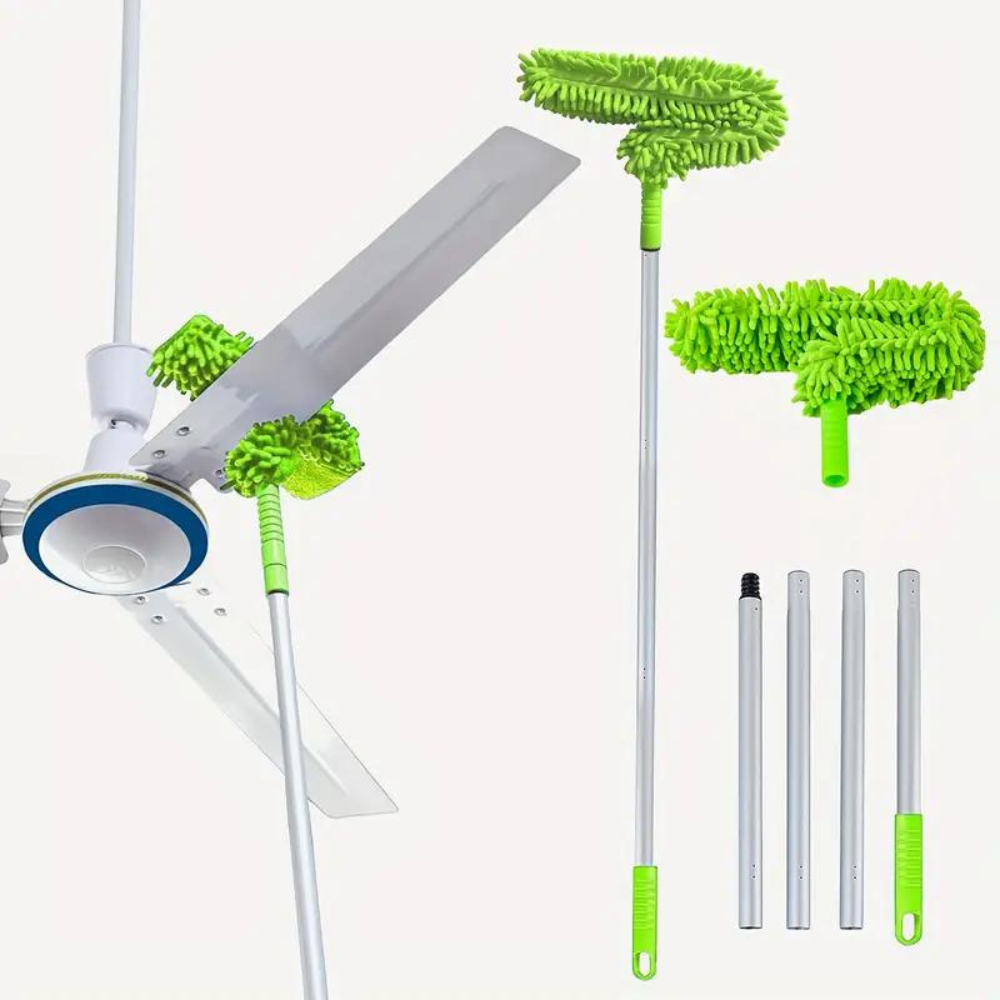 Extendable Ceiling Fan Duster with Coral Velvet Bristles and Flexible Head