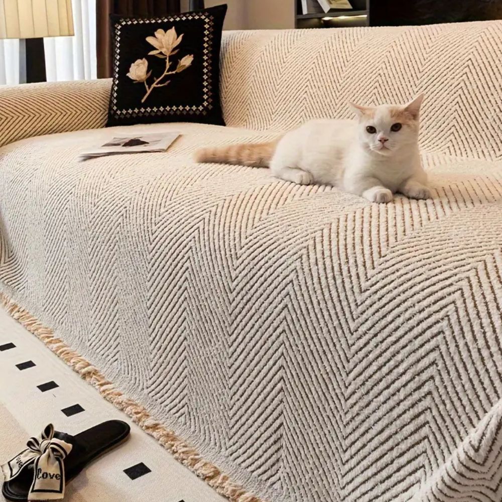 Microfiber Sofa Cover with Herringbone Weave and Non-Slip Backing