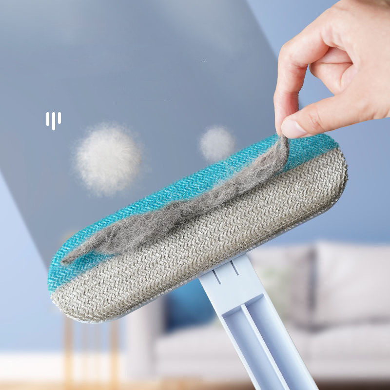 Pet Hair Removal Tool with Textured Brush and Angled Handle for Furniture