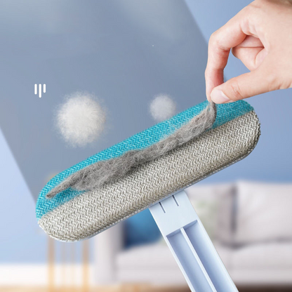 Pet Hair Removal Tool with Textured Brush and Angled Handle for Furniture