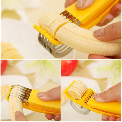Handheld Banana Slicer with Eleven Stainless Steel Blades and Ergonomic Grip