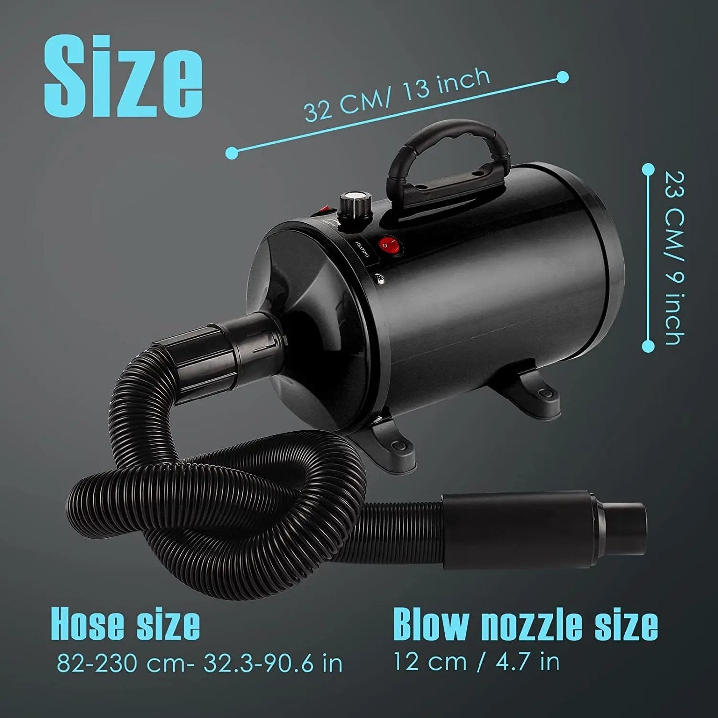 High Velocity Dog Grooming Dryer with Adjustable Heat and Extended Flexible Hose