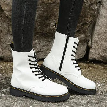 Women’s Lace-Up Ankle Boots with Side Zipper and Low Block Heel