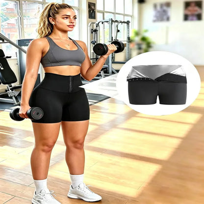 Women's Solid High Waist Breathable Waistband Sauna Shorts, Breathable Comfortable Tummy Control Hip Lift Sauna Shorts, Ladies Sportswear for Indoor Outdoor Wear allveramart