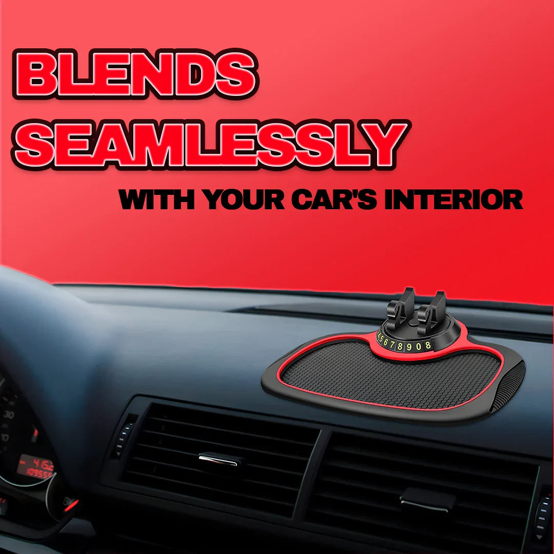 3 in 1 Car Dashboard Phone Mat with Non Slip Base, Rotating Holder and Parking Number Digits