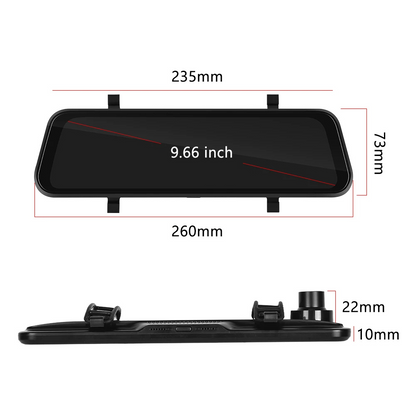 Mirror Dash Cam with Dual HD Recording and GPS Tracking, 9.66in Touchscreen