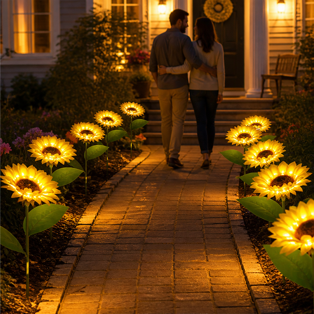 Solarleuchte Sonnenblume mit warmweißem Licht für den Garten -    Zorenza