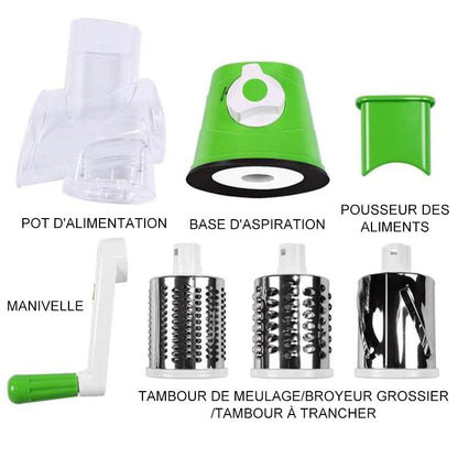 Rotary Vegetable Grater with 3 Interchangeable Stainless Steel Blades and Suction Feet