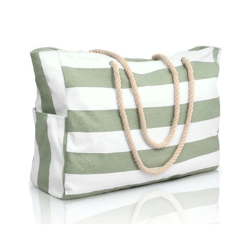 Oversized Beach Tote with Zip Closure and Mesh Panels, Water Resistant 20L