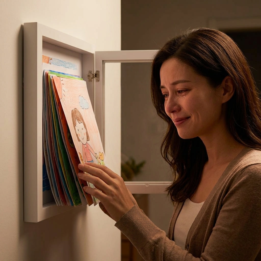 Artwork Display Frame with Magnetic Latch and 150-Sheet Storage Compartment
