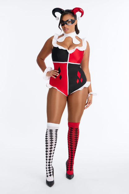 Ruffle Romper Costume Set with Thigh Highs and Oversize Choker