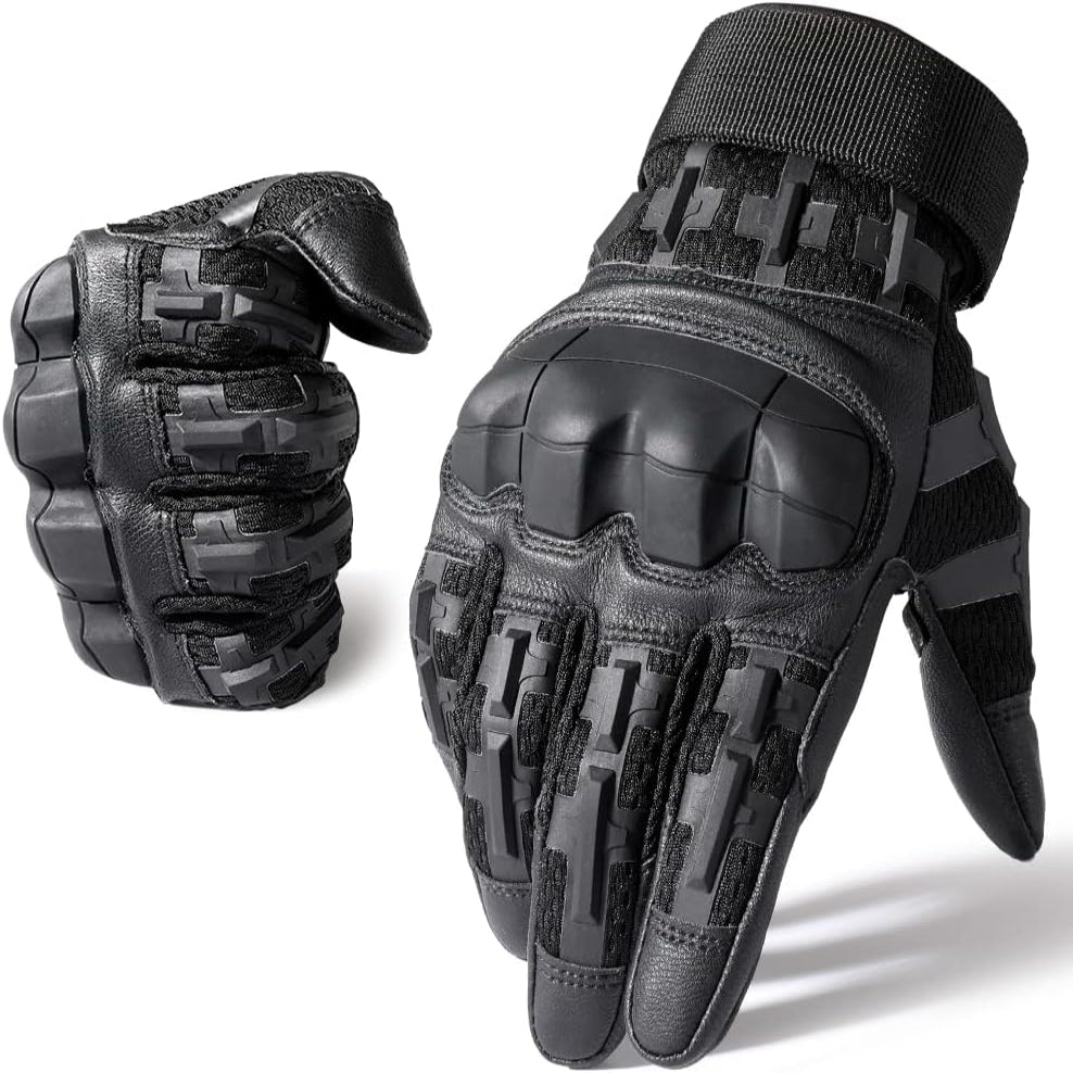 Touchscreen Tactical Gloves with Rubber Knuckle Inserts and Adjustable Wrist Strap