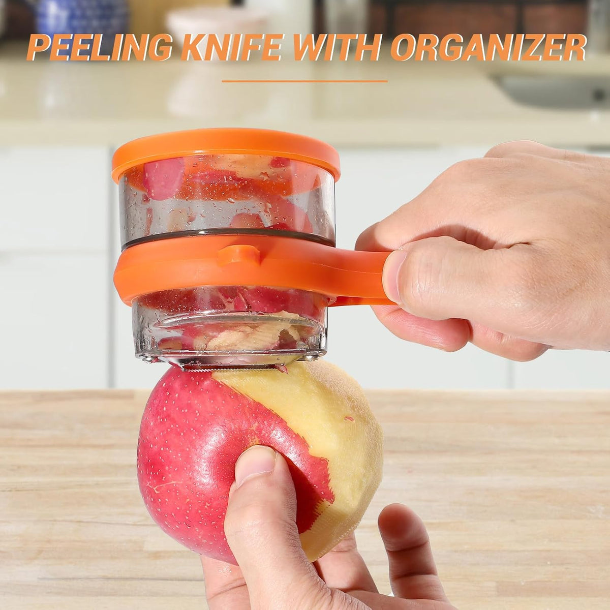 Dual Blade Apple Peeler with Two Interchangeable Heads, a Potato Eye Remover and a Peel Storage Box