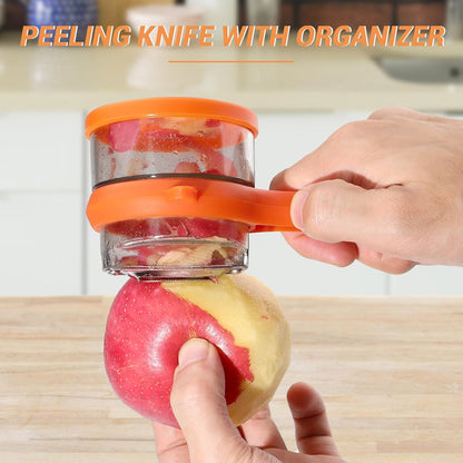 Dual Blade Apple Peeler with Two Interchangeable Heads, a Potato Eye Remover and a Peel Storage Box