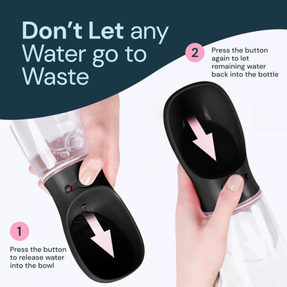 Dog Water Bottle with Attached Bowl and One Button Control, 19 oz
