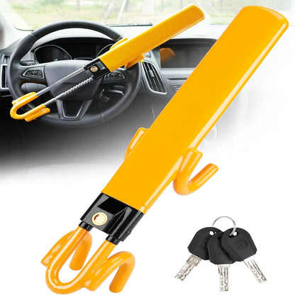 Anti-Theft Steering Wheel Lock with Four-Hook Grip and Three Keys