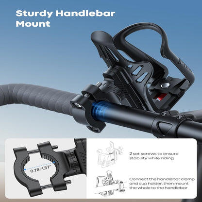 Adjustable Bottle Holder with Wraparound Arm and Rubber Grip for Bikes and Scooters