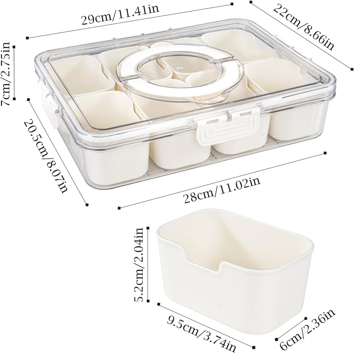 Divided Snack Serving Tray with 8 Compartments and Snap Buckle Lid for Parties