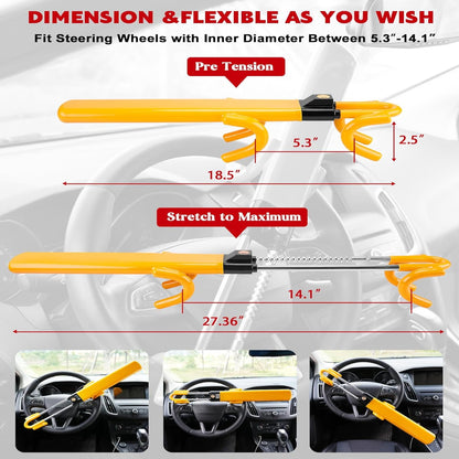 Anti-Theft Steering Wheel Lock with Four-Hook Grip and Three Keys
