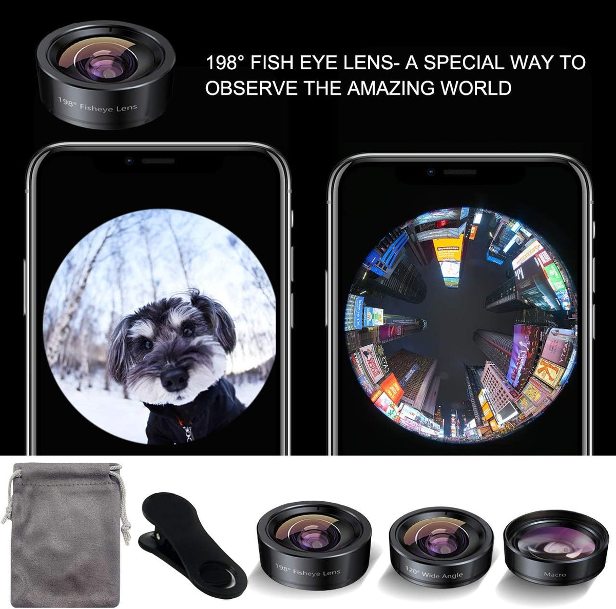 3 in 1 Phone Camera Lens Set with Macro Wide Angle and Fisheye Lenses