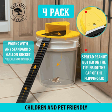 Bucket Lid Mouse Trap with Auto Reset Mechanism, Fits 5 Gallon Buckets 4 Pack