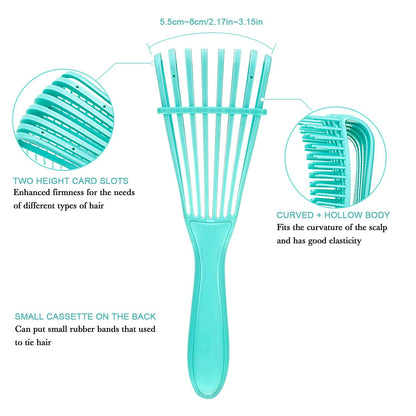 Two Piece Detangling Brush Set with Adjustable Bristle Height and a Rubber Band Cassette for Curly and Coily Hair