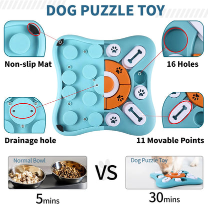 Interactive Dog Puzzle Toy with Sliding Pieces and Built in Squeaker