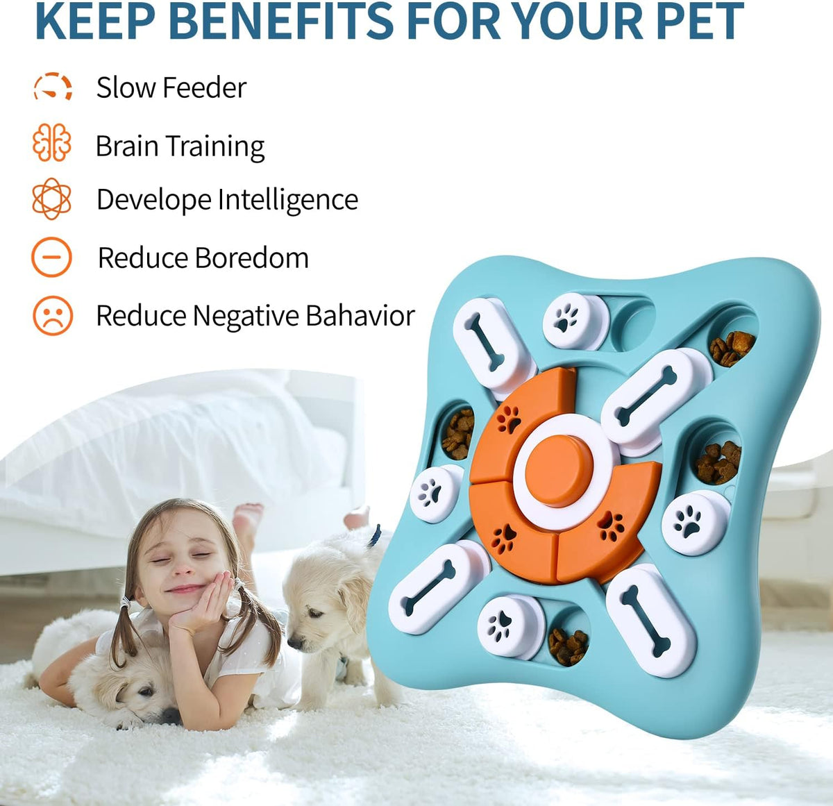 Interactive Dog Puzzle Toy with Sliding Pieces and Built in Squeaker