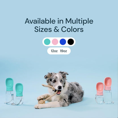 Dog Water Bottle with Attached Bowl and One Button Control, 19 oz