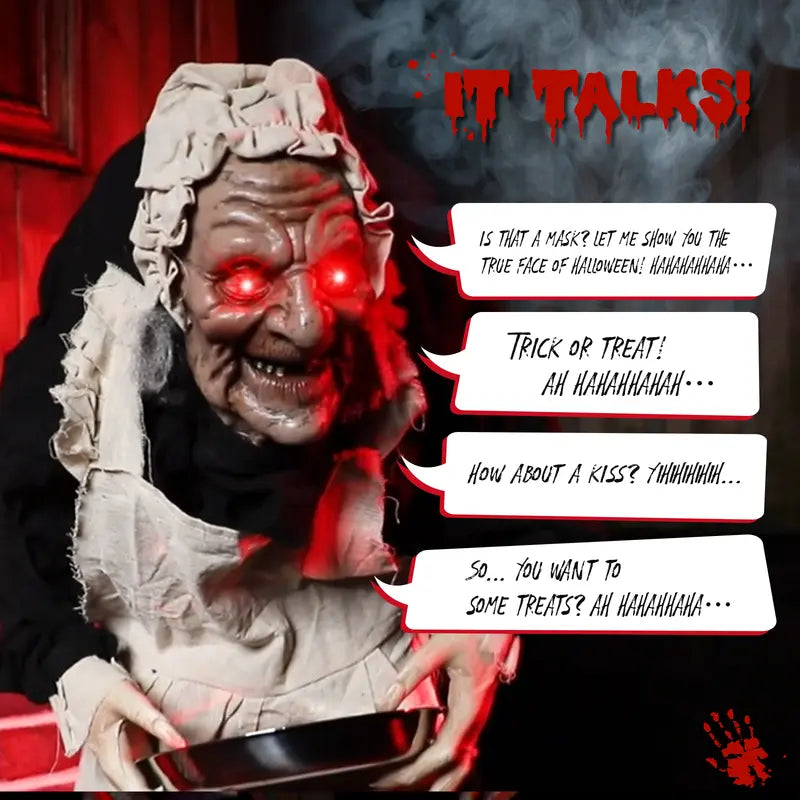 Animated Halloween Figure with Sound-Activated Head Shaking and Red LED Eyes