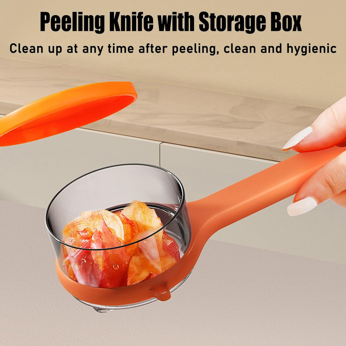Dual Blade Apple Peeler with Two Interchangeable Heads, a Potato Eye Remover and a Peel Storage Box