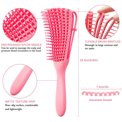Two Piece Detangling Brush Set with Adjustable Bristle Height and a Rubber Band Cassette for Curly and Coily Hair